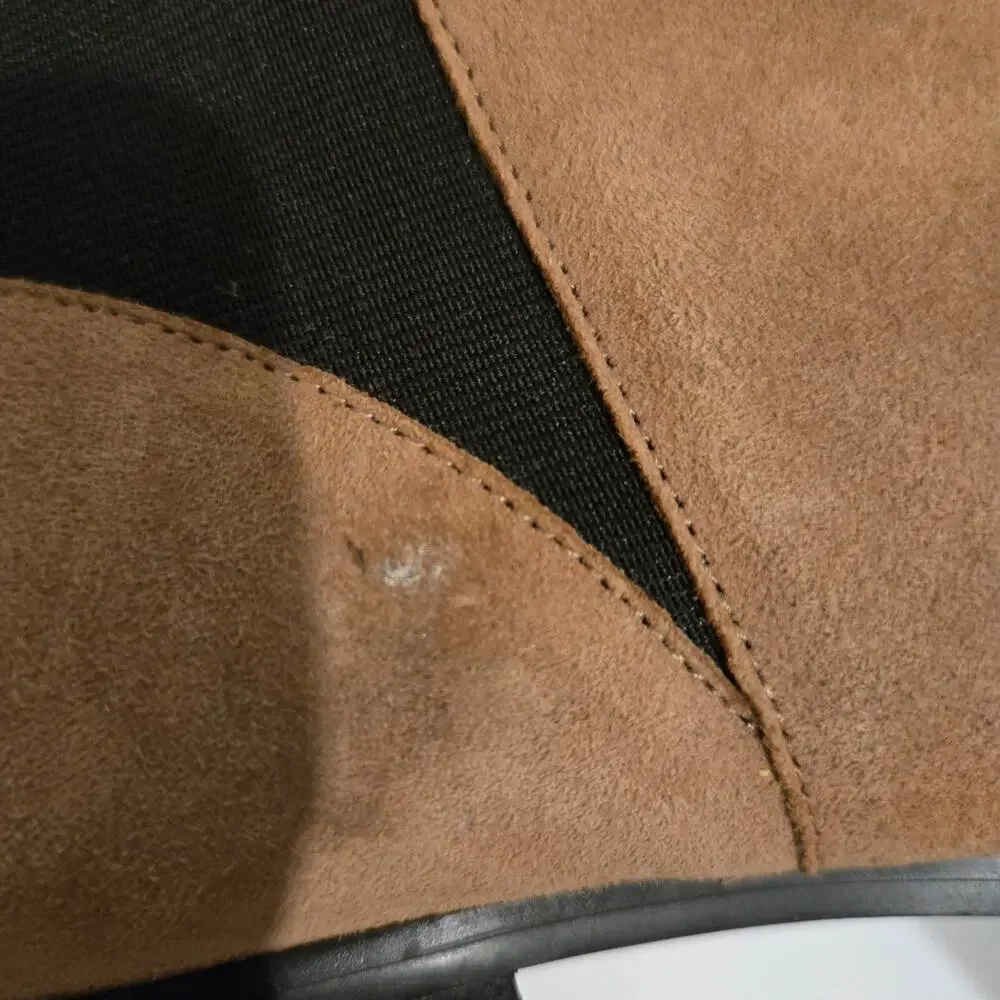 Halogen Skylar Pointy Toe Suede Booties Tan Black Slip On 8.5